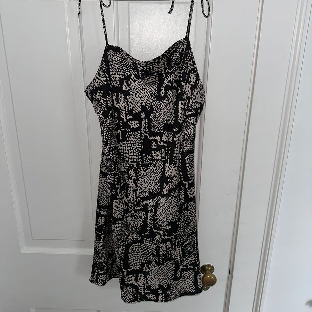 Zara printed slip dress, Size M, Black and Light Tan
